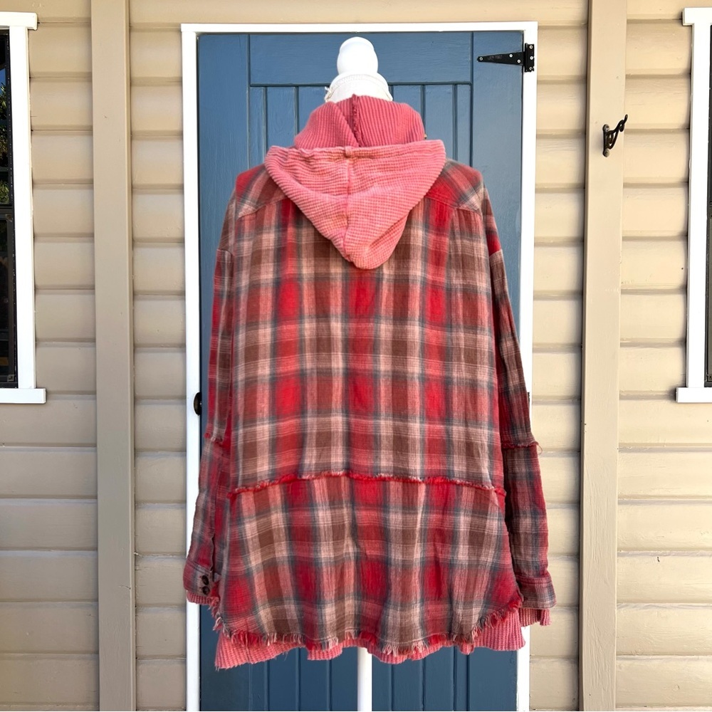 OLI & HALI plaid and waffle pink/rust color, size small, frayed seam Women’s M - Picture 3 of 10